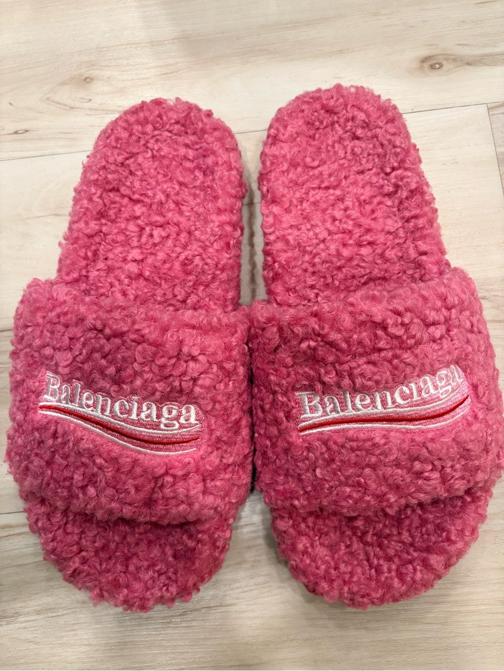 Pink Curly Slides, worn